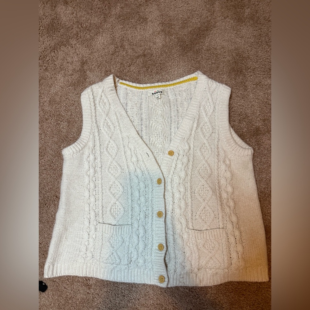 Mini Boden Ivory Cable Knit Sweater with Sunny Trim size 13-14Y